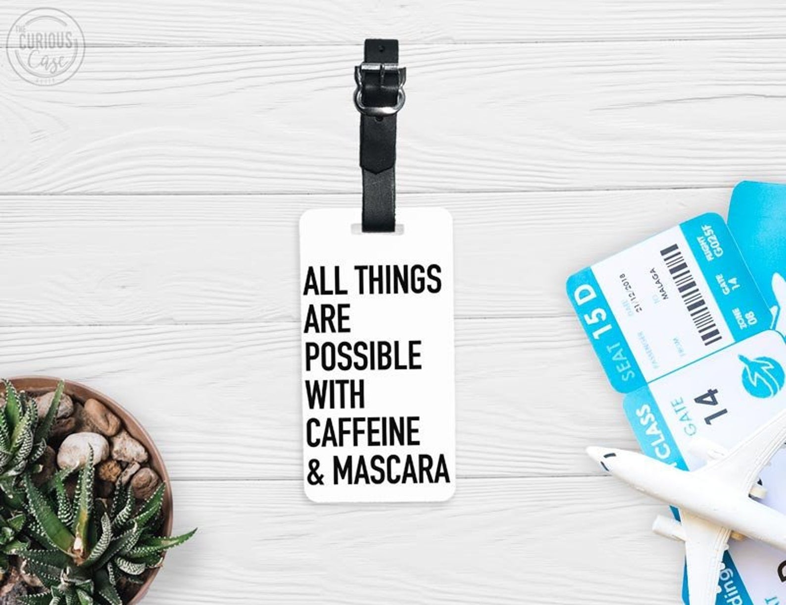 funny luggage tags - all things possible coffee mascara