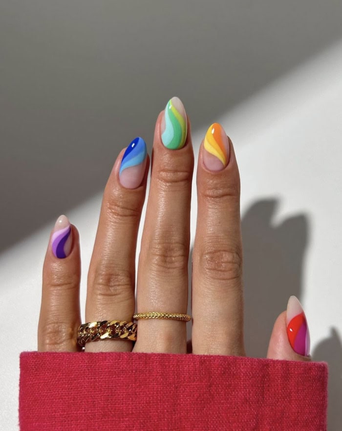 Wavy Rainbow Pride Nails