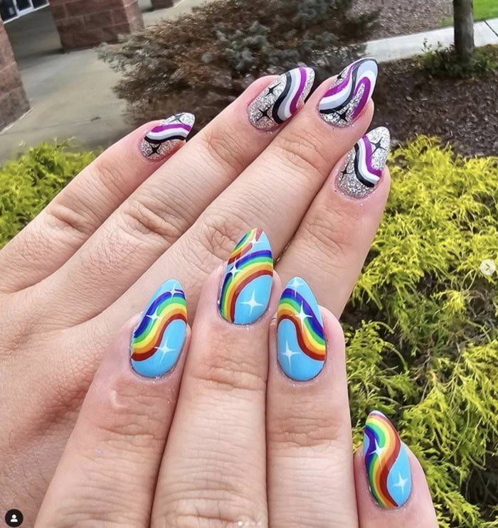 Ace and Rainbow Pride Nails