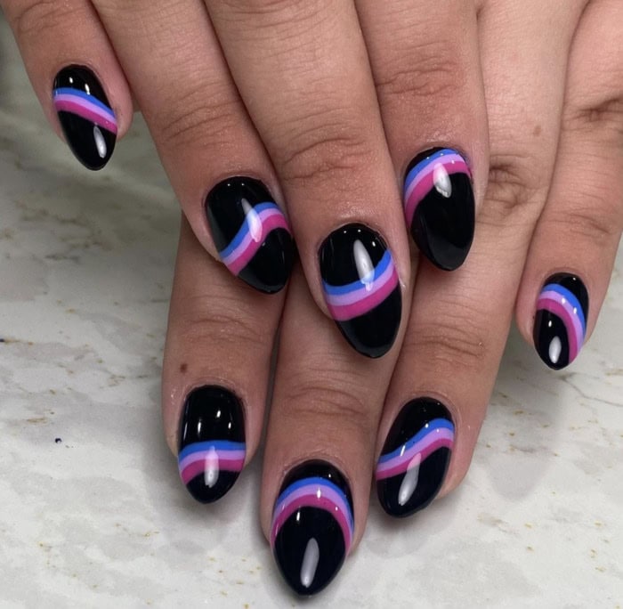 Black Purple Blue Bi Pride Nails