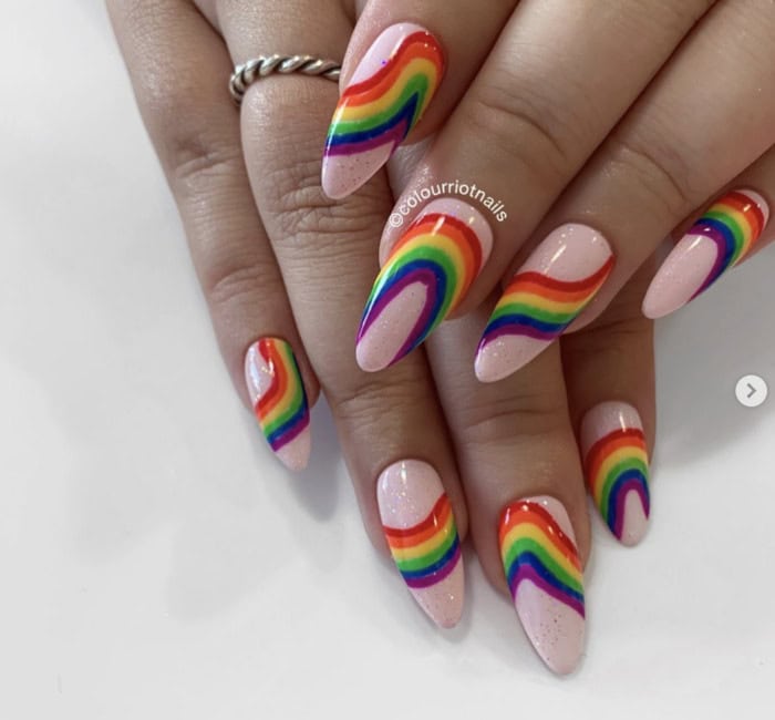 Wavy rainbow Pride Nails