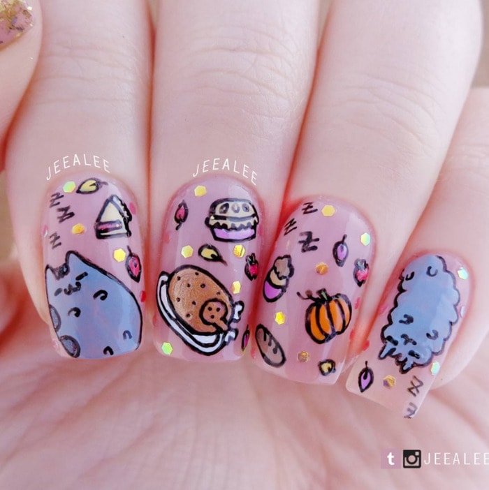 Thanksgiving Nails - Pusheen