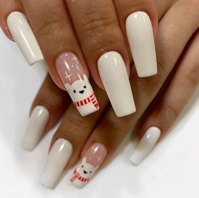 Christmas Nails - White polar bear nails