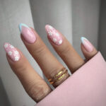 Spring Nail Designs - blue french tip with white flowers