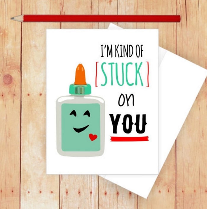 Cute Puns - I'm Stuck On You glue greeting card