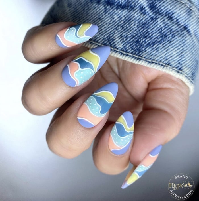 Spring Nails - blue pastel mountain design