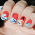 Beach Nail Art - palm tree sunset scene