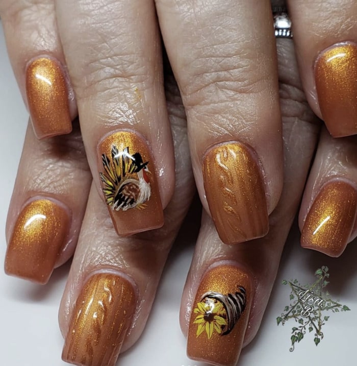 Thanksgiving Nail Designs - Cornucopia and turkey