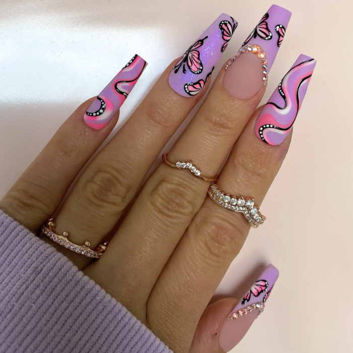 Butterfly nails - groovy pink and purple