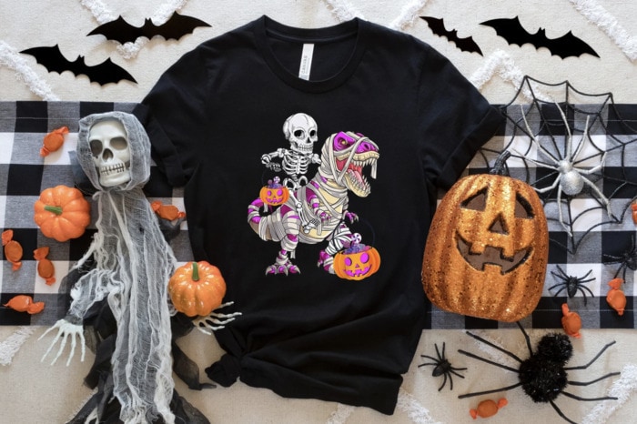 Best Halloween Shirts - Skeleton riding Dinosaur