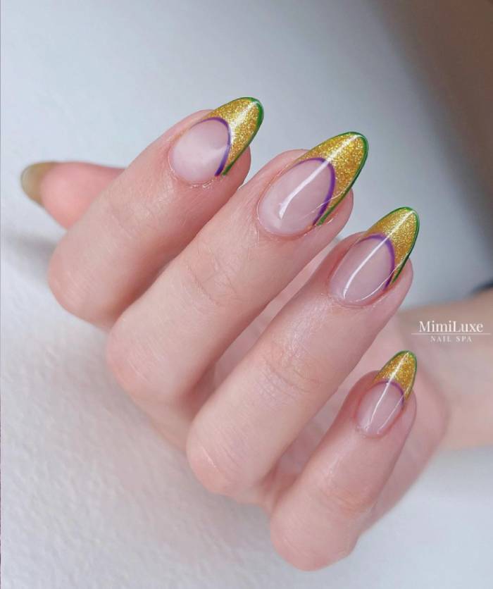 Mardi Gras Nails - french tips