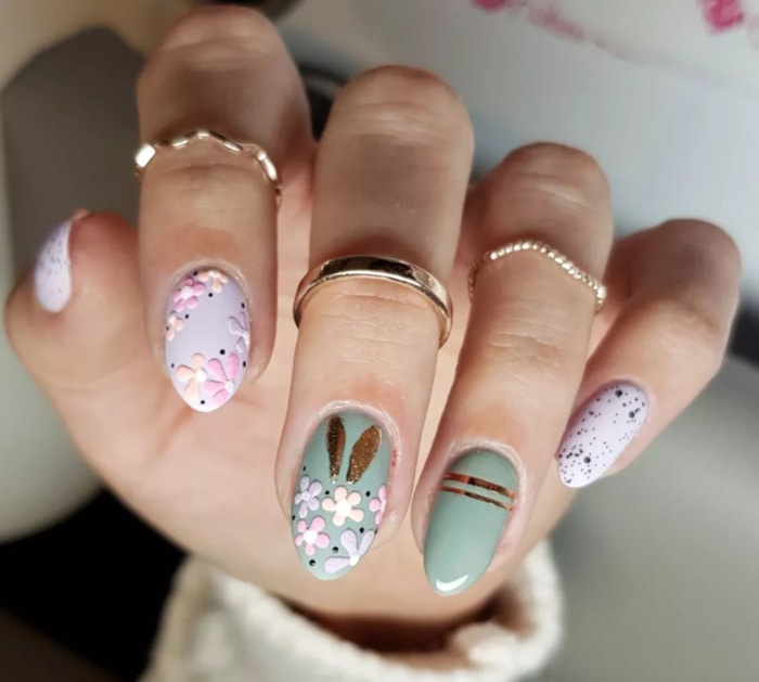 Easter Nail Design Ideas - Flowers and Bunny Ears