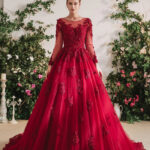 Goth wedding dresses- Red Lace Ball Gown