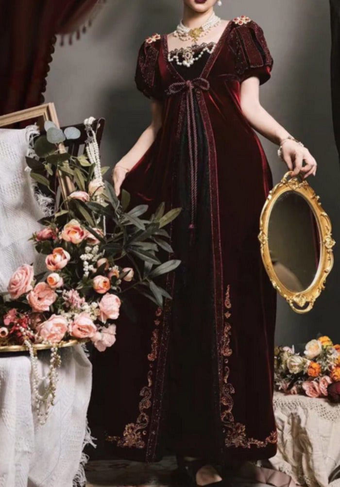 Goth wedding dresses- Burgundy Velvet Gown