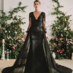 Goth wedding dresses- Black Satin Mermaid Dress with Train