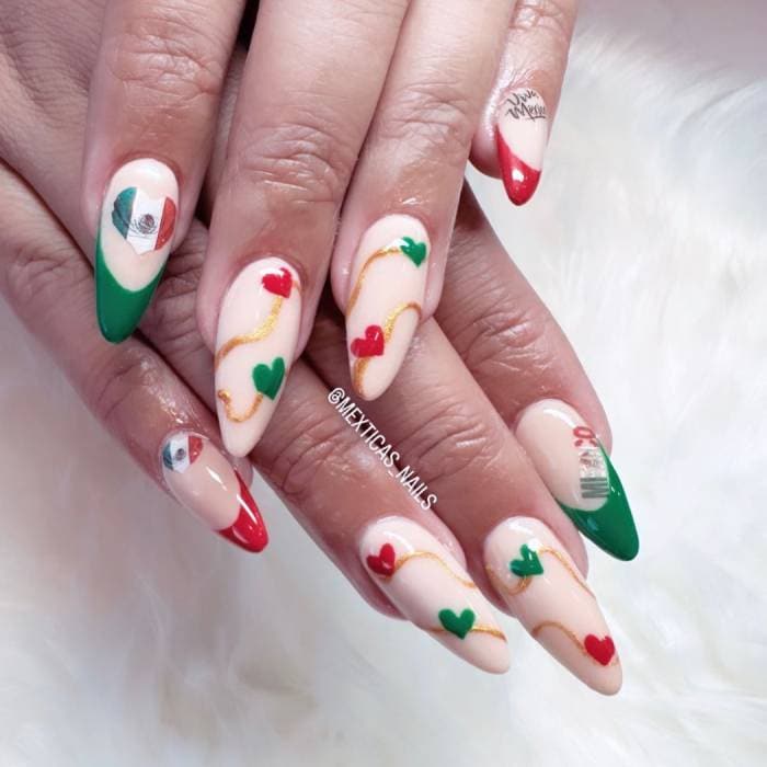 May Nail Design Ideas -Mexico Flag Heart Nails