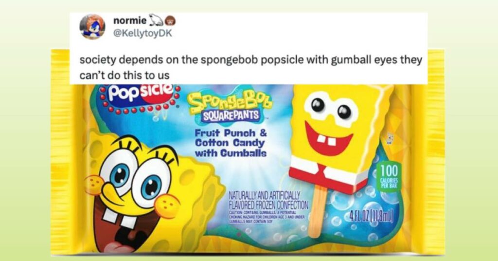 The Spongebob Popsicle Loses His Gumballs Eyes And The Internet Has A Meltdown Lets Eat Cake