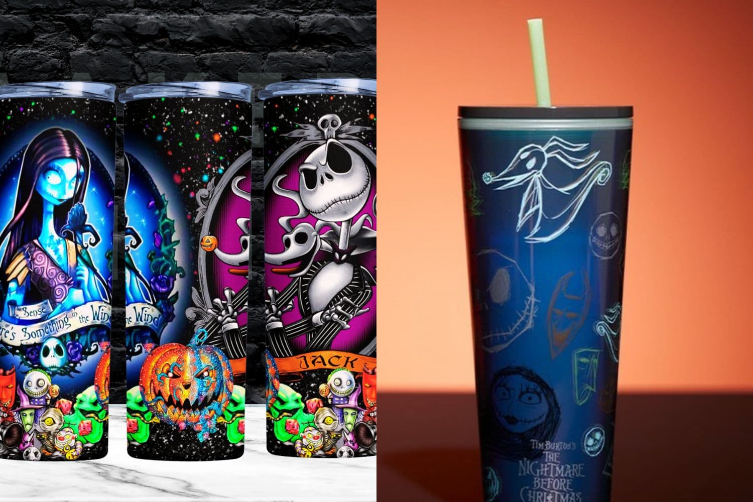 Lot of 2 Nightmare Before Christmas Tumbler Cups Light Up
