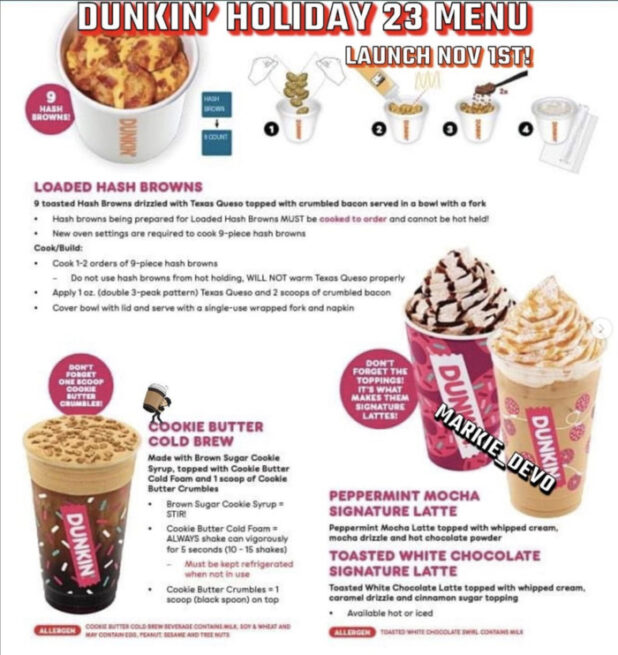 Dunkin’s Holiday Menu for 2023 Includes Loaded Hash Browns and Cookie